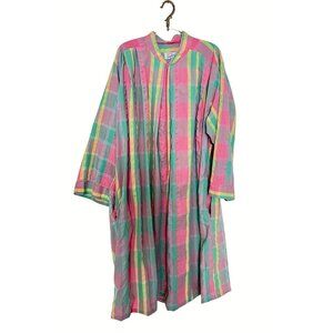 VTG Seersucker Womens 4X House Dress Styled By Saybury Front Zip Pockets Pastel